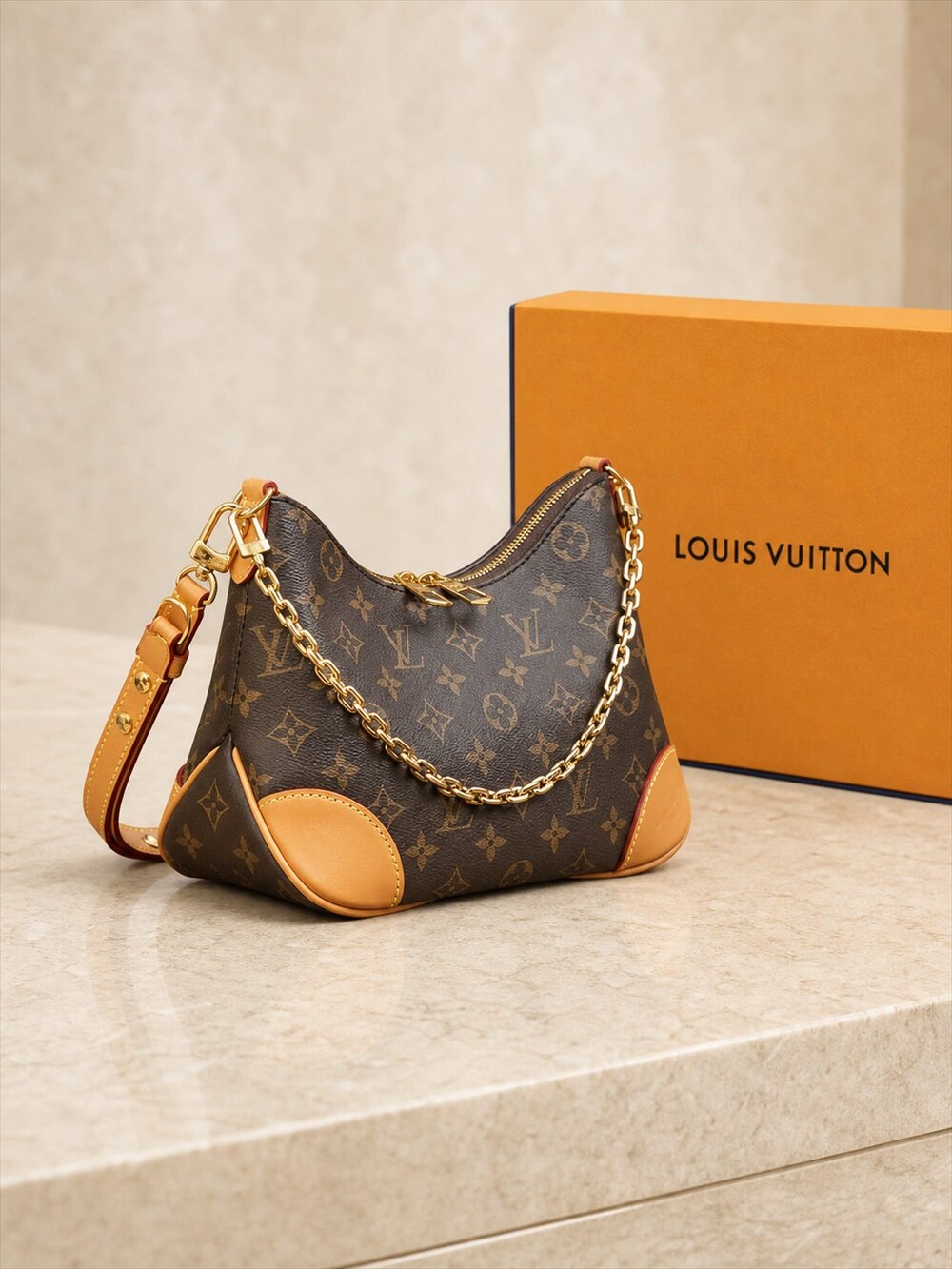 Louis Vuitton Boulogne Gold Chain Purse in Monogram Coated Canvas - Picture 2 of 9